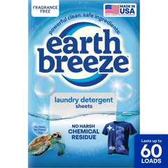 Earth Breeze Fragrance Free Laundry Detergent Sheets - 60 loads: Hypoallergenic, Bleach-Free, Non-Toxic, Dermatologist Tested