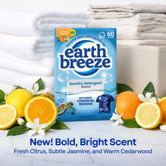 Earth Breeze Citrus Fresh Laundry Detergent Sheets - 60 loads: Hypoallergenic, Vegan, Concentrated, High Efficiency